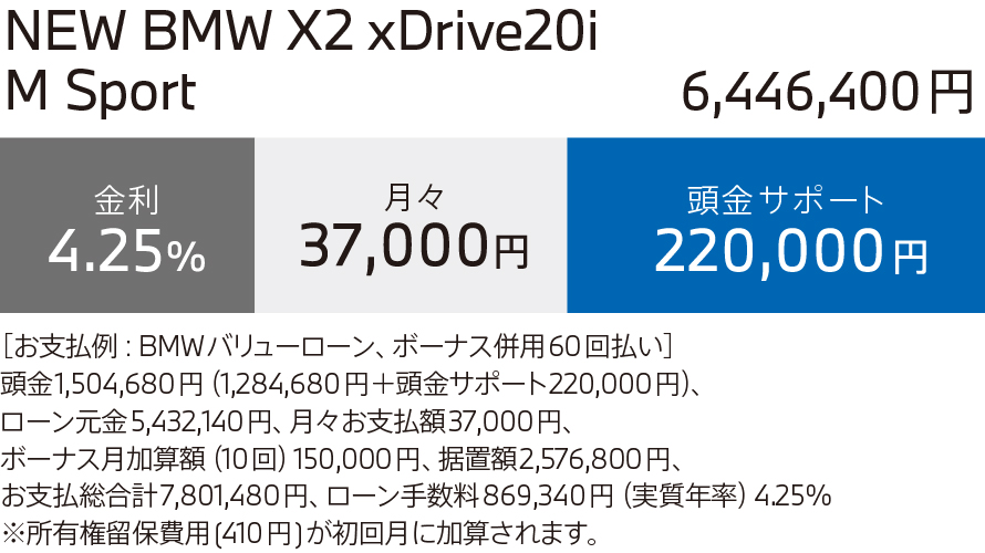 BMW X3 xDrive20d M Sport お支払い例