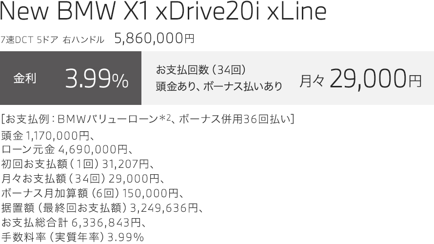 New BMW X1 xDrive20i xLine　お支払い例